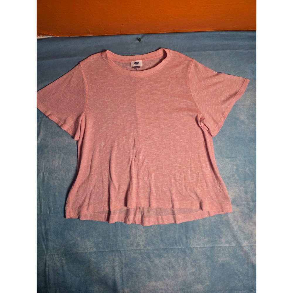 Old Navy Women's Pink Solid Crew Neck Short Sleeve Cotton Knit T-Shirt Size L